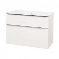 MEREO | MAILO | skříňka s keramickým umyvadlem | závěsná | 81cm | 2 zásuvky | bílá lesk